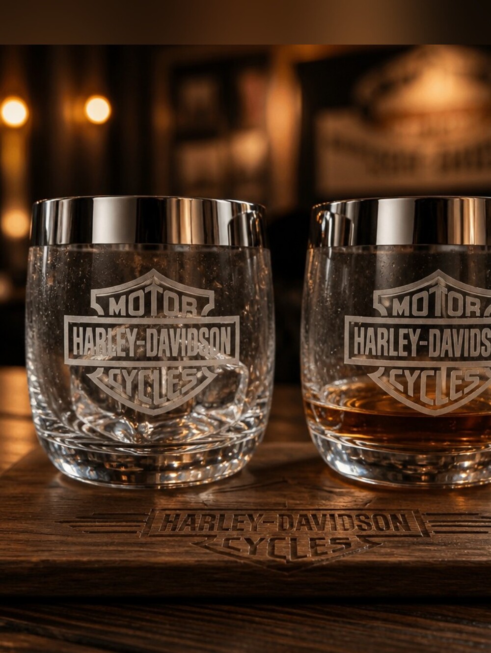 Harley-Davidson Silver and Clear Glass Set
